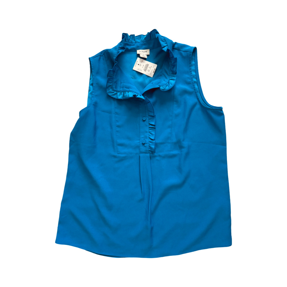 J.Crew Blue Ruffle Trim Sleeveless Crepe Blouse